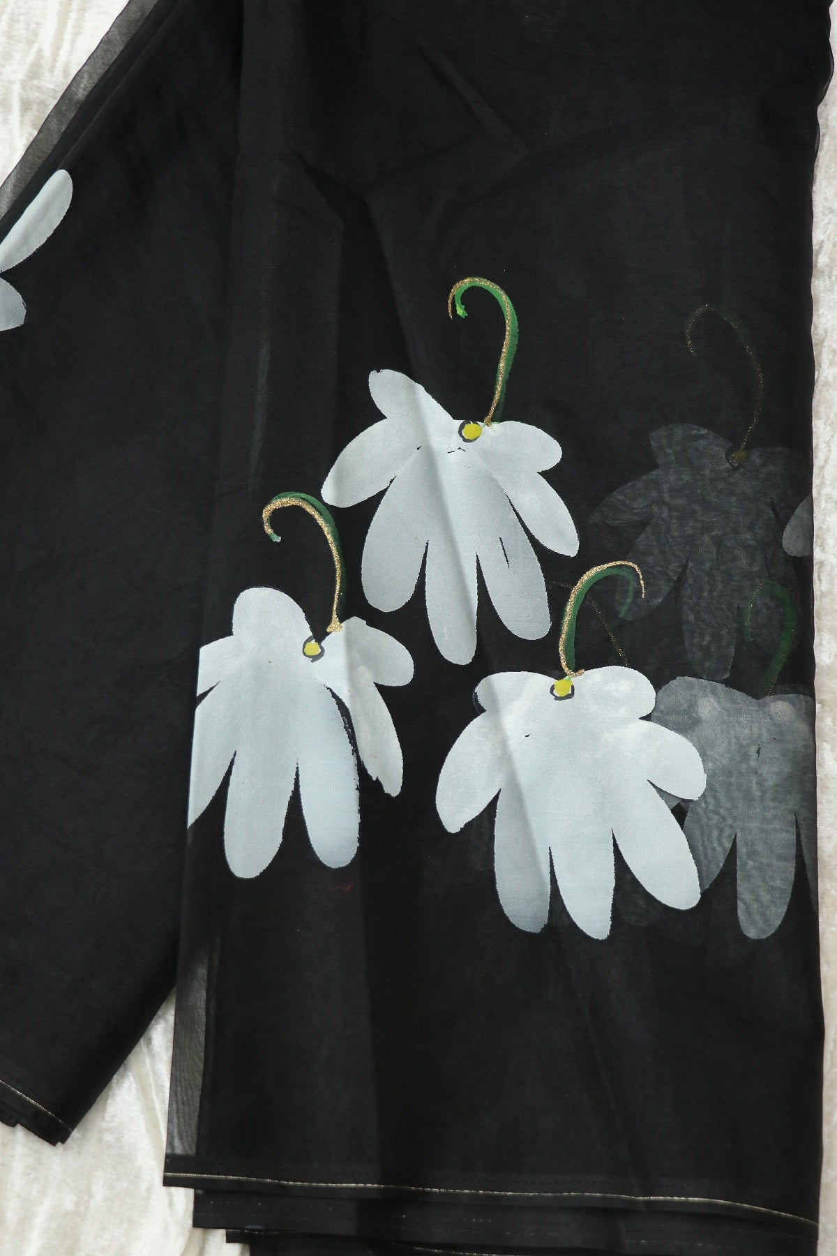 Hand Brush Painted Organza Saree Fabric (5.5Mtr)