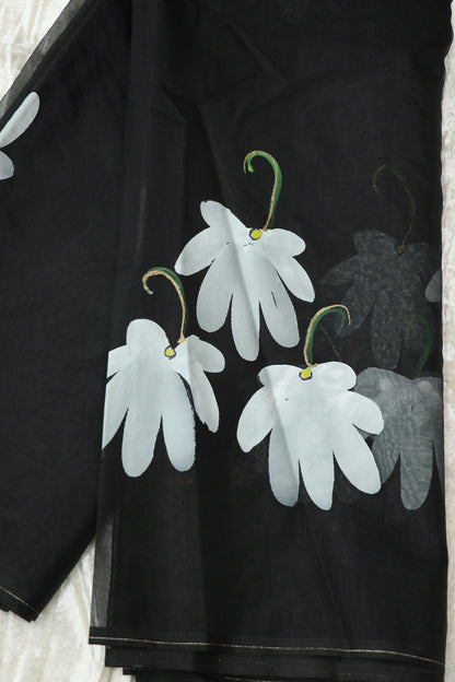 Hand Brush Painted Organza Saree Fabric (5.5Mtr)