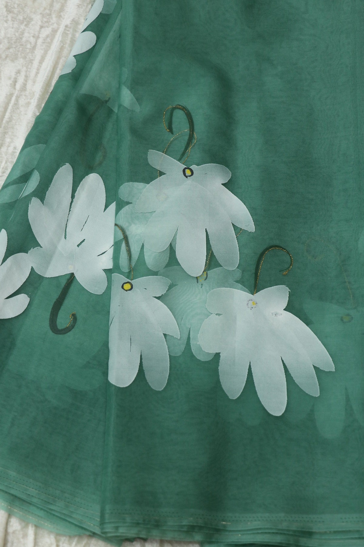 Hand Brush Painted Organza Saree Fabric (5.5Mtr)