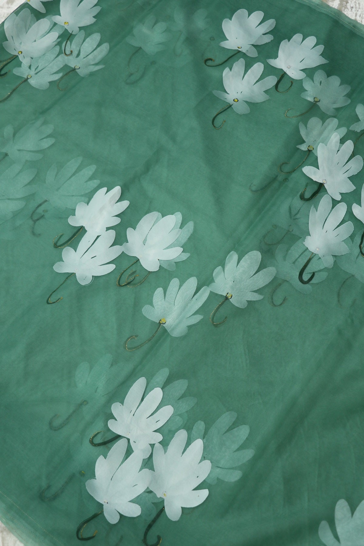 Hand Brush Painted Organza Saree Fabric (5.5Mtr)