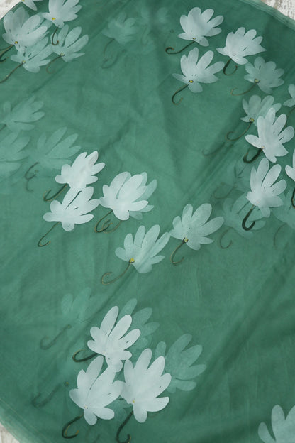 Hand Brush Painted Organza Saree Fabric (5.5Mtr)