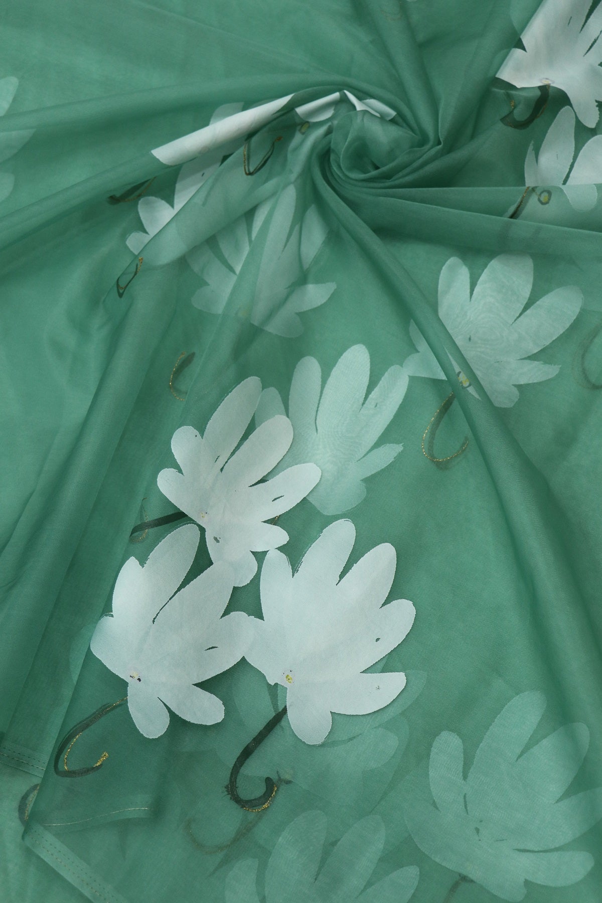 Hand Brush Painted Organza Saree Fabric (5.5Mtr)