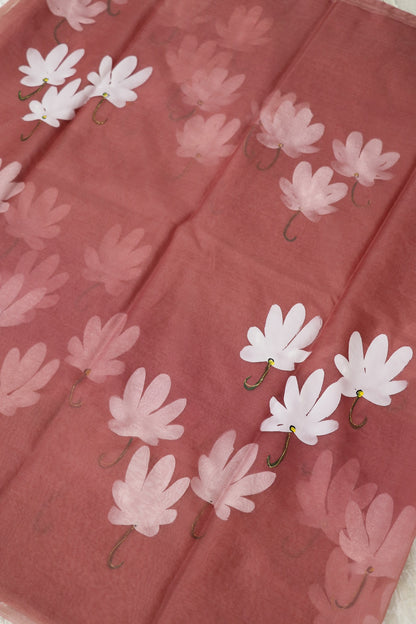 Hand Brush Painted Organza Saree Fabric (5.5Mtr)