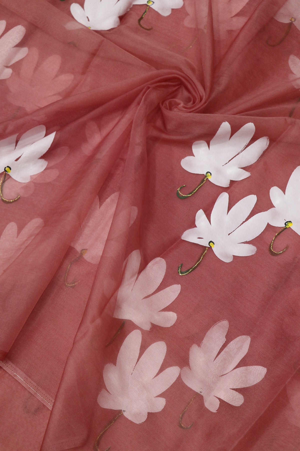 Hand Brush Painted Organza Saree Fabric (5.5Mtr)