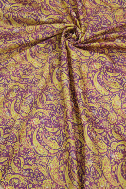 Pure Chanderi Paisley Dual Toned Printed Woven Fabric