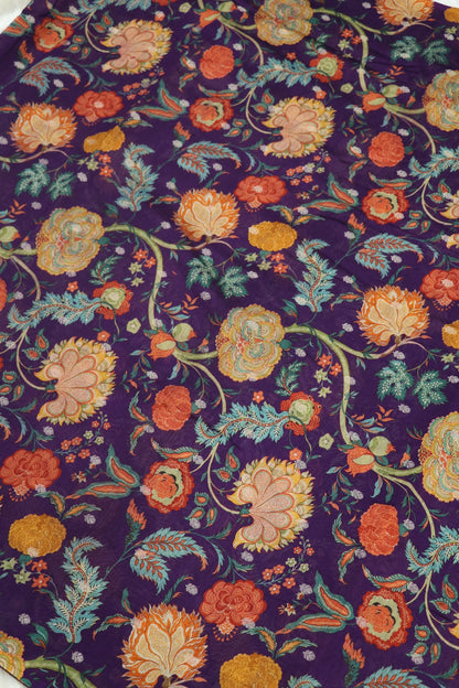 Pure Chanderi Cone Flower & Marigold Floral Printed Woven Fabric