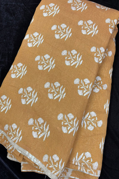 Mughal Printed Mogra Chanderi Fabric