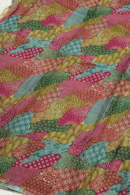 Multi colored Geometrical Printed Silky Organza fabric
