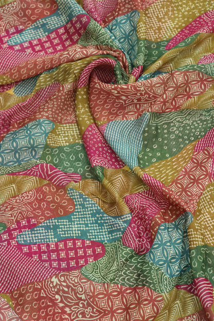 Multi colored Geometrical Printed Silky Organza fabric