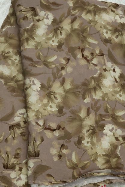 Mauve With Beige & White Floral Printed crepe Fabric
