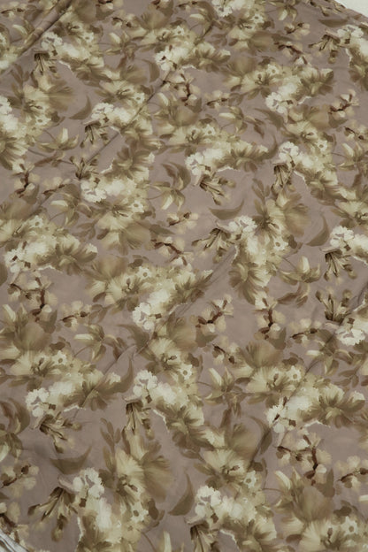 Mauve With Beige & White Floral Printed crepe Fabric