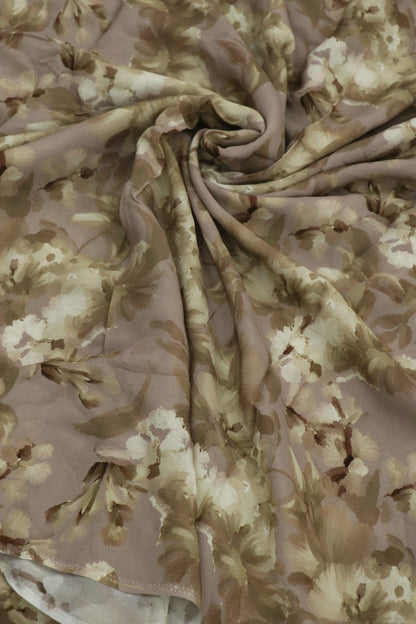 Mauve With Beige & White Floral Printed crepe Fabric