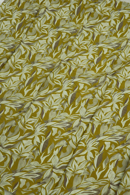 Tuberose Yellow With Cream Floral Printed Crepe Fabric