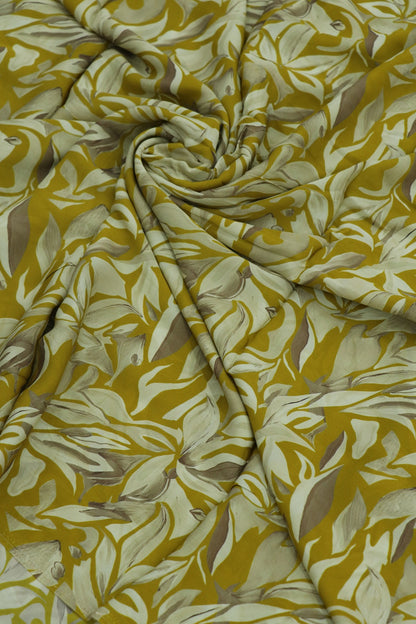 Tuberose Yellow With Cream Floral Printed Crepe Fabric