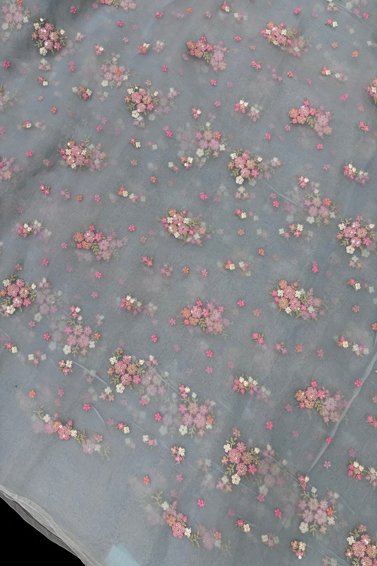 Posy Floral Embroidery With High Lighted  Sequins Pure Organza Fabric