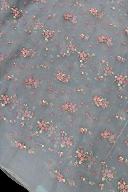 Posy Floral Embroidery With High Lighted  Sequins Pure Organza Fabric