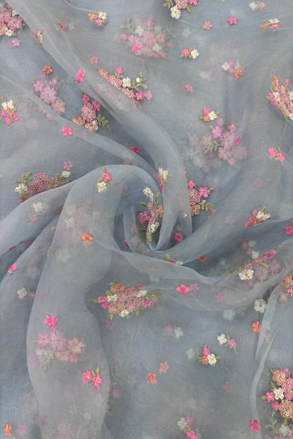 Posy Floral Embroidery With High Lighted  Sequins Pure Organza Fabric