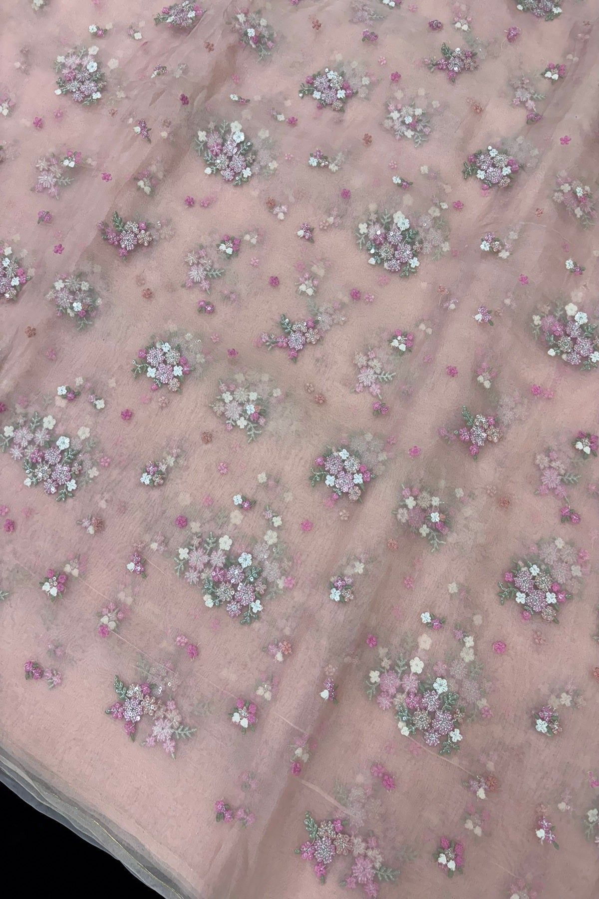 Posy Floral Embroidery With High Lighted  Sequins Pure Organza Fabric