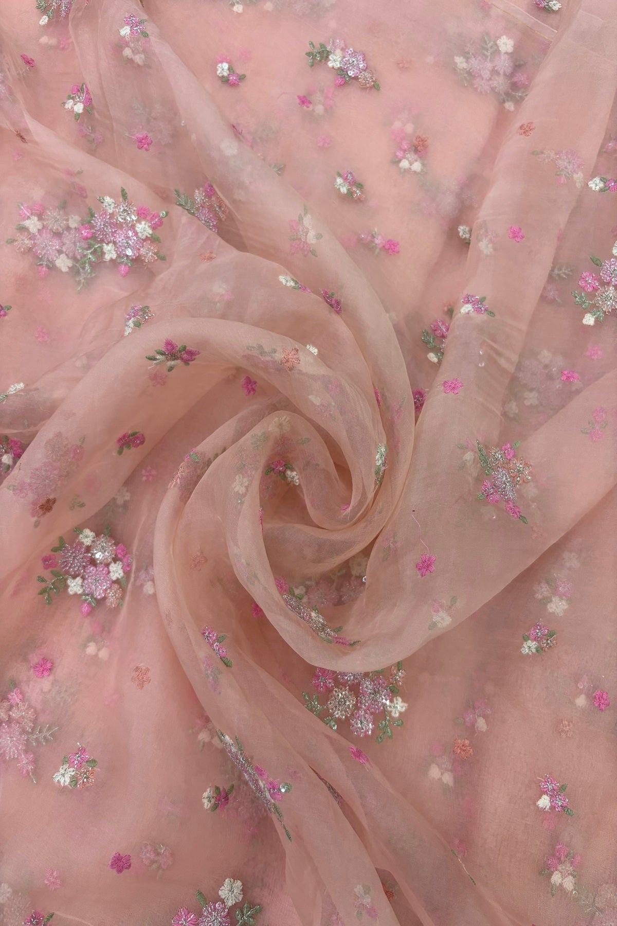 Posy Floral Embroidery With High Lighted  Sequins Pure Organza Fabric