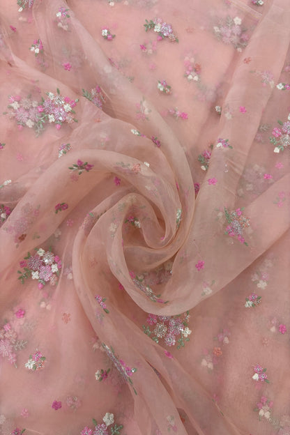 Posy Floral Embroidery With High Lighted  Sequins Pure Organza Fabric