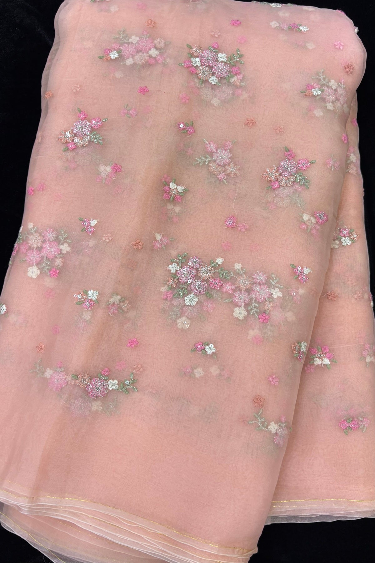 Posy Floral Embroidery With High Lighted  Sequins Pure Organza Fabric