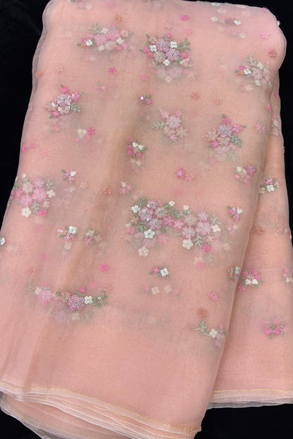 Posy Floral Embroidery With High Lighted  Sequins Pure Organza Fabric