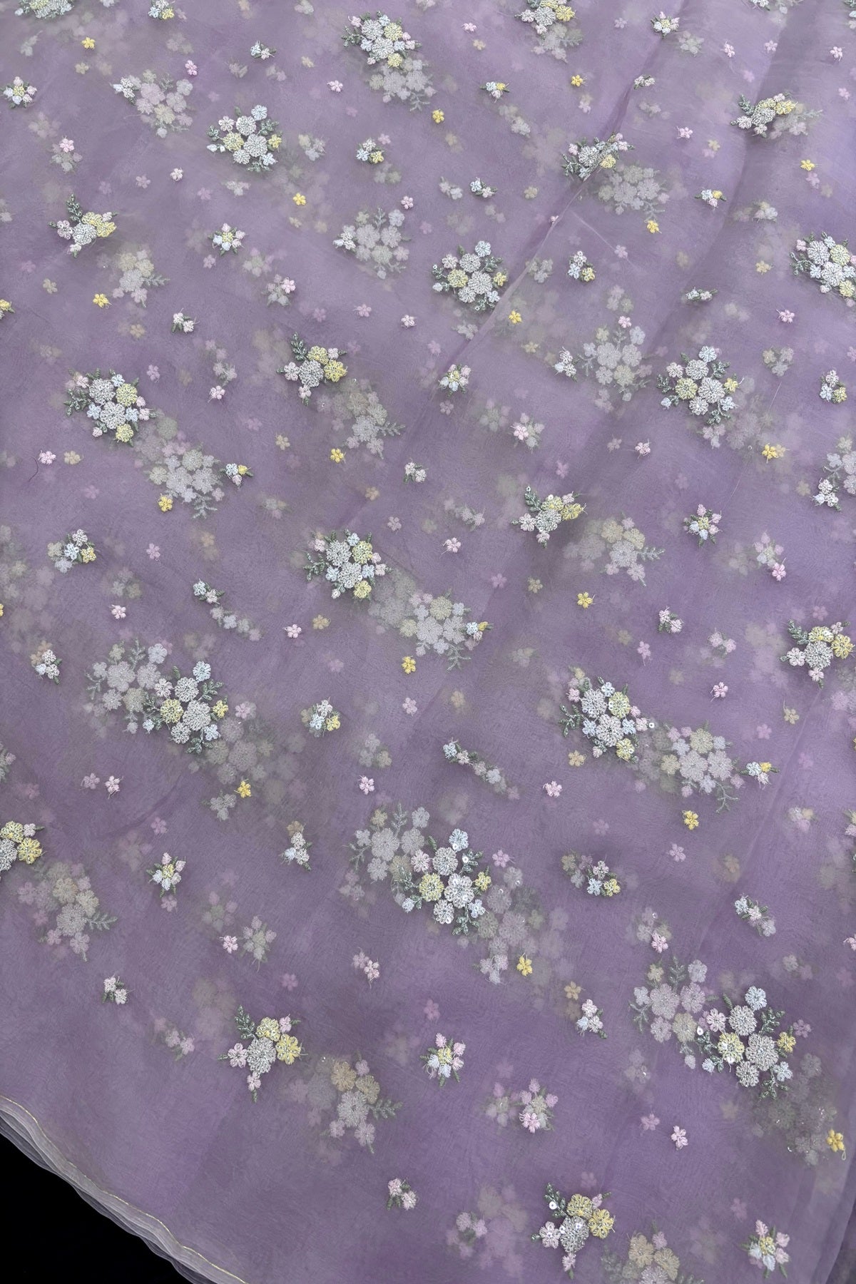 Posy Floral Embroidery With High Lighted  Sequins Pure Organza Fabric
