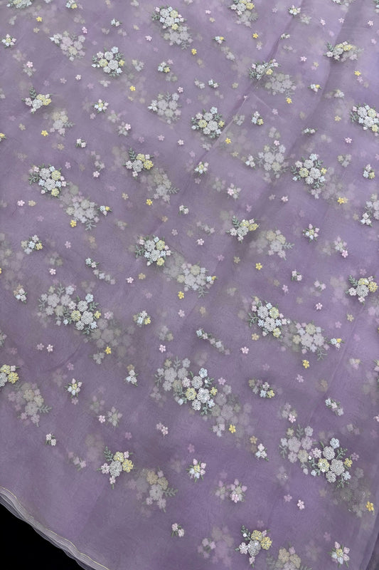 Posy Floral Embroidery With High Lighted  Sequins Pure Organza Fabric