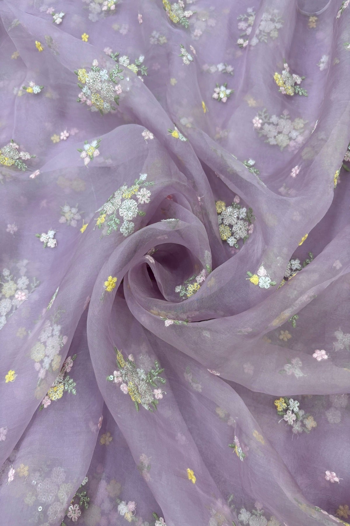 Posy Floral Embroidery With High Lighted  Sequins Pure Organza Fabric