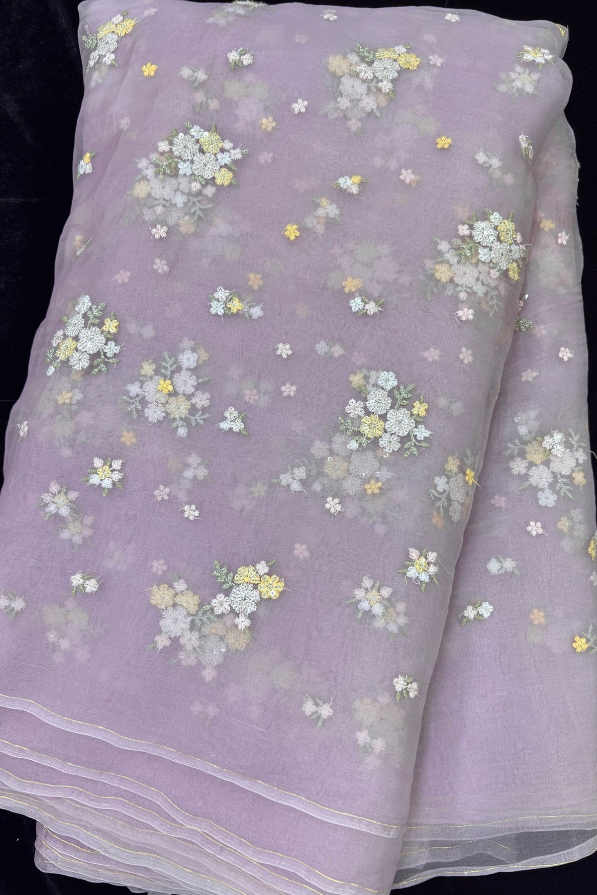 Posy Floral Embroidery With High Lighted  Sequins Pure Organza Fabric
