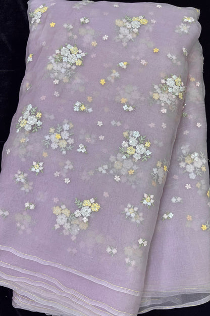 Posy Floral Embroidery With High Lighted  Sequins Pure Organza Fabric
