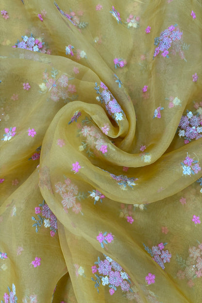 Posy Floral Embroidery With High Lighted  Sequins Pure Organza Fabric