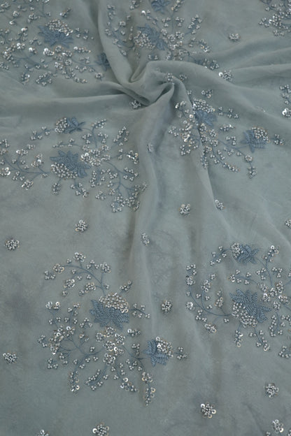 Georgette Embroidered Fabric With Cutbeads & Sequins