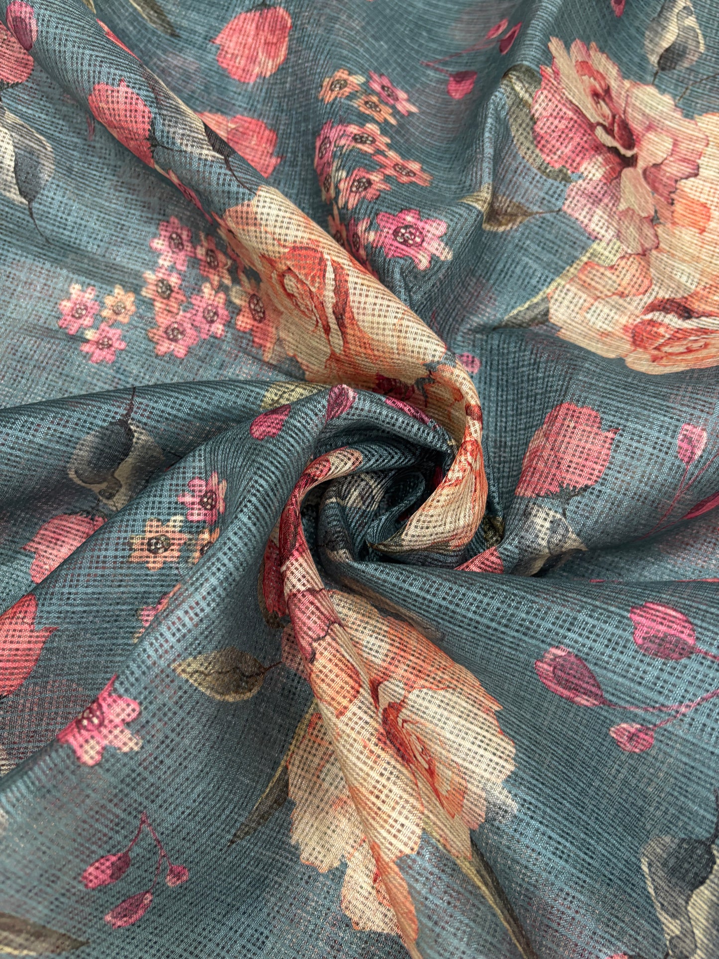 Digital Floral Printed Semi Silk Kota Fabric