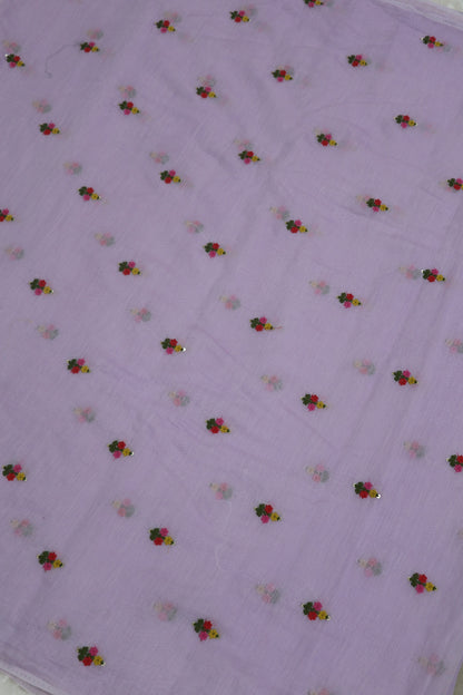 Pure Mul Chanderi With Yellow,Pink & Red Threads Embroidered Fabric
