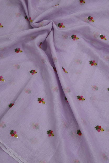 Pure Mul Chanderi With Yellow,Pink & Red Threads Embroidered Fabric