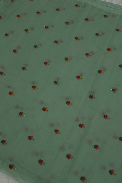 Pure Mul Chanderi With Yellow,Pink & Red Threads Embroidered Fabric