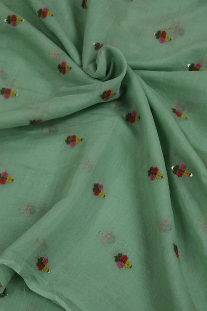 Pure Mul Chanderi With Yellow,Pink & Red Threads Embroidered Fabric