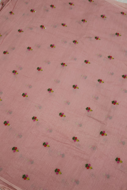 Pure Mul Chanderi With Yellow,Pink & Red Threads Embroidered Fabric