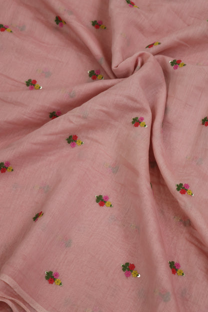 Pure Mul Chanderi With Yellow,Pink & Red Threads Embroidered Fabric