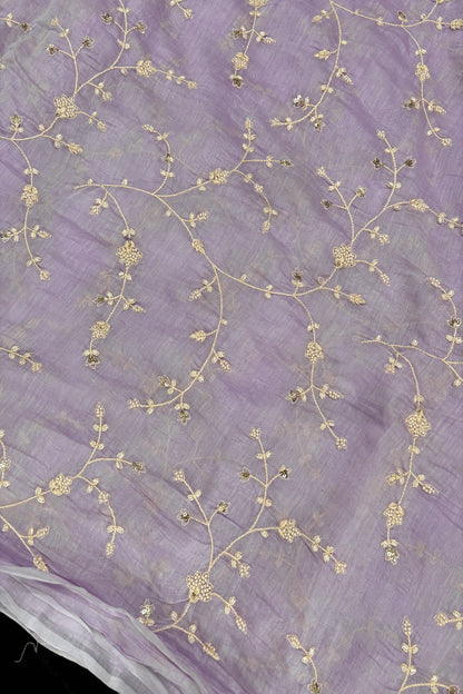 Pearls & Cutbeads Embroidered Floral Creeper Pure Mul Chanderi Fabric