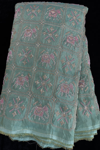 Cut Beads Embroidered Patola Inspired Uppada Tissue Fabric