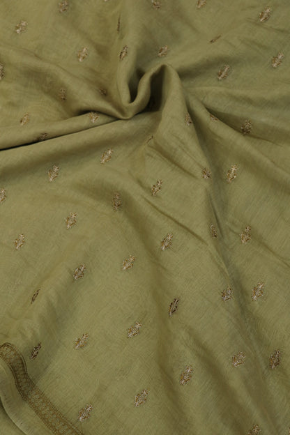 Pure Mul Chanderi With Zari & Self Thread Embroidered Fabric