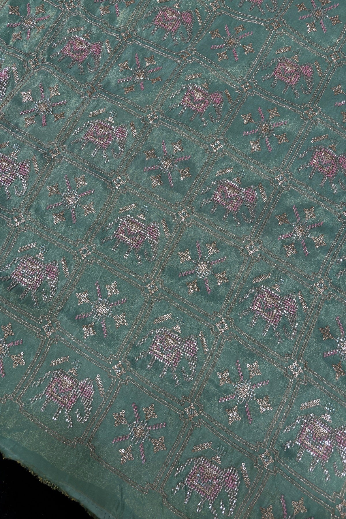 Cut Beads Embroidered Patola Inspired Uppada Tissue Fabric