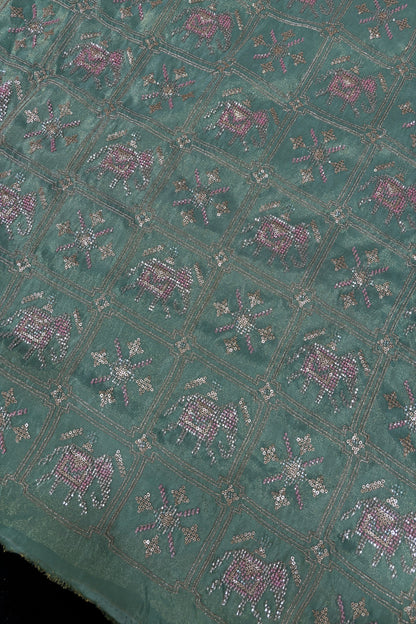 Cut Beads Embroidered Patola Inspired Uppada Tissue Fabric