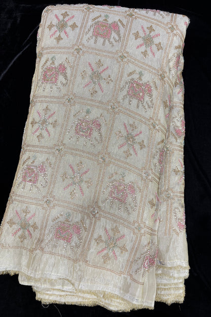 Cut Beads Embroidered Patola Inspired Uppada Tissue Fabric