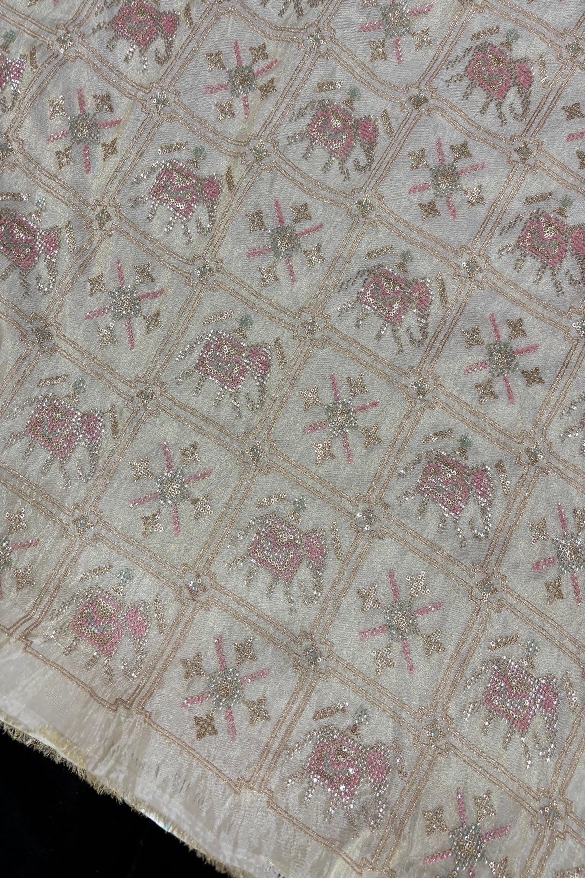 Cut Beads Embroidered Patola Inspired Uppada Tissue Fabric