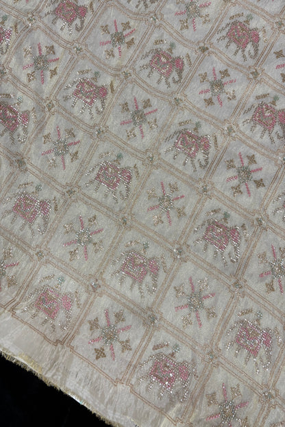 Cut Beads Embroidered Patola Inspired Uppada Tissue Fabric
