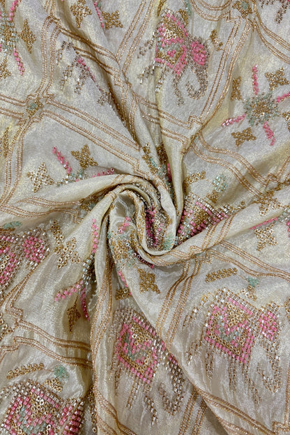 Cut Beads Embroidered Patola Inspired Uppada Tissue Fabric
