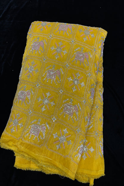 Cut Beads Embroidered Patola Inspired Uppada Tissue Fabric